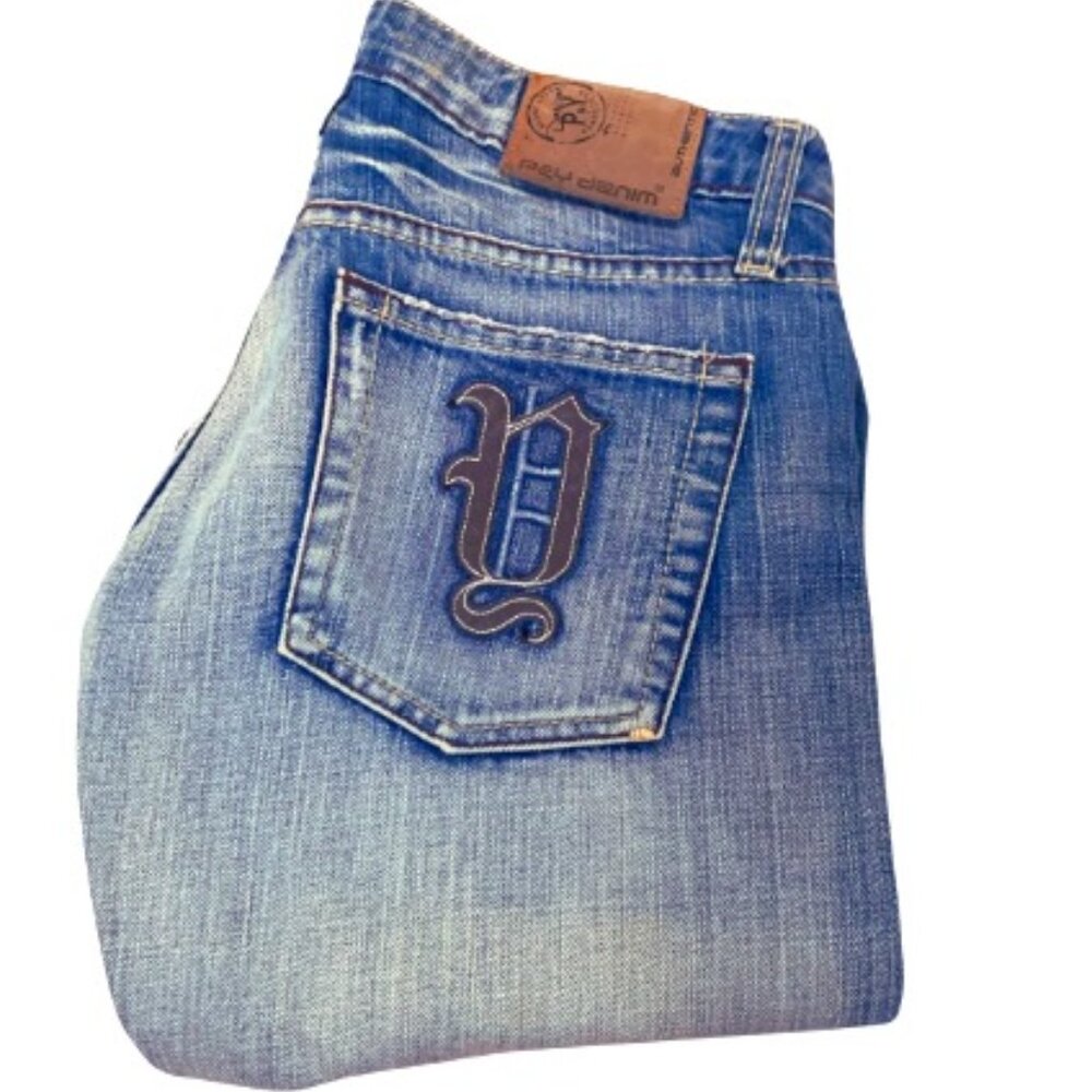 P & Y Denim Flare Jeans with Graffiti